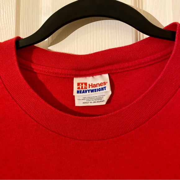 Vintage 90s Hanes Heavyweight Red on Red Puff Print Logo Promo Tee Red XL - Picture 7 of 11